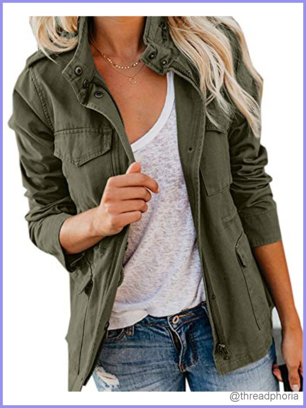 Cotton Anorak Jacket Military Safari Coat Zip Up with Pockets Utility Parka